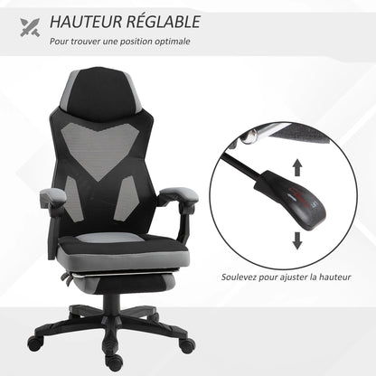 Ergonomic Gaming Office Chair, Grey & Black, Adjustable Height, 360° Swivel,MeshFabric, High-Density Foam, Easy Assembly,