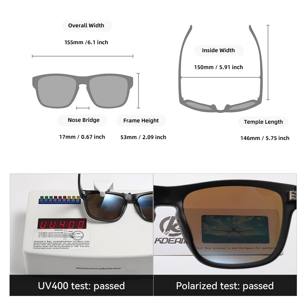 Ochelari de soare polarizați pentru bărbați KDEAM, mărime XXL, ochelari de protecție pentru sporturi în aer liber, lățime totală 155 mm, ochelari de soare extra mari