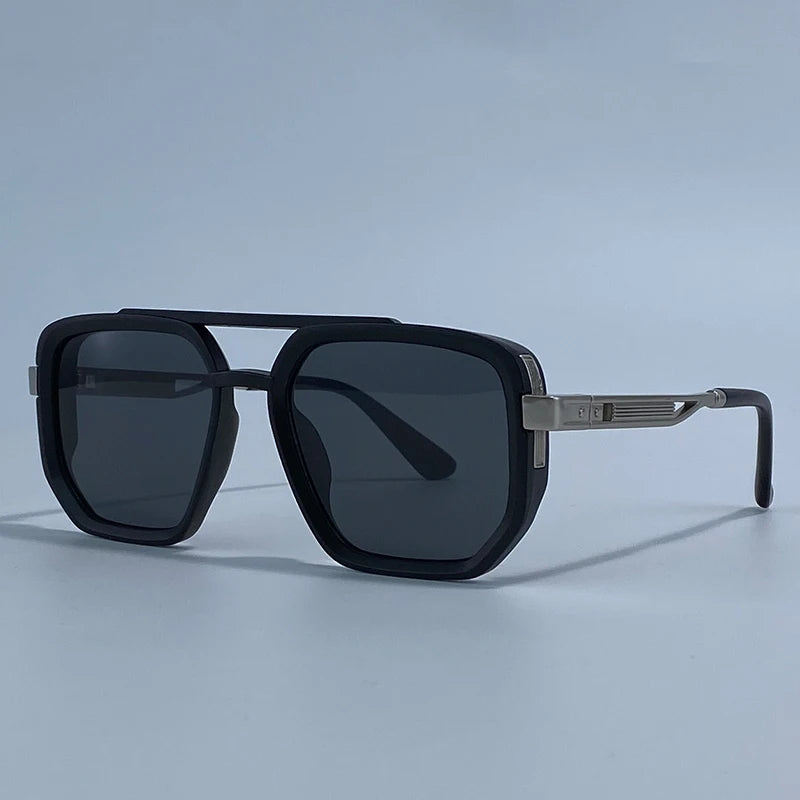 Ochelari de soare pătrați polarizați pentru bărbați, de lux, în stil vintage, cu punte dublă, lentile cu gradient, ochelari de soare pentru șofat, ochelari de soare retro cu partea superioară plată, pentru bărbați