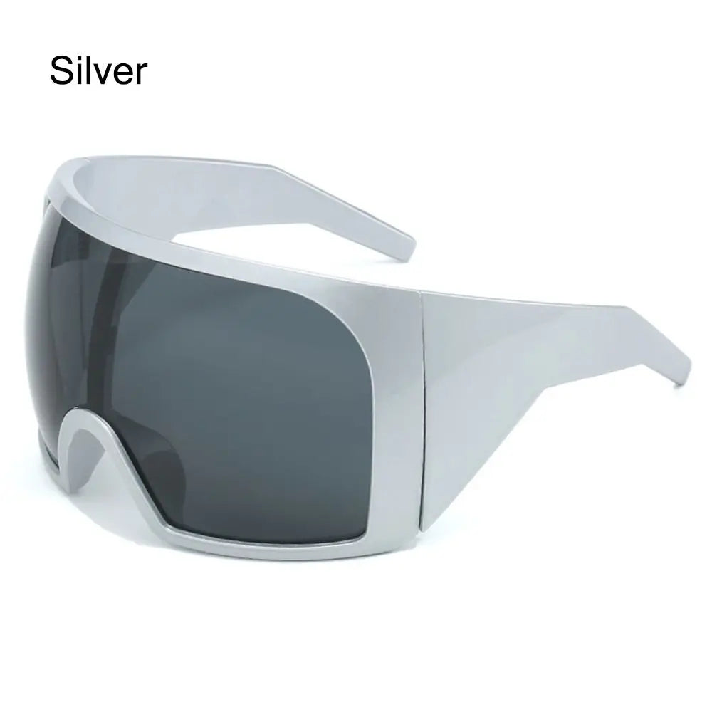 Ochelari de soare futuristici cu ramă învelitoare, lentile curbate Rave, protecție UV400, ochelari de soare supradimensionați Y2K pentru femei și bărbați