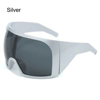 Ochelari de soare futuristici cu ramă învelitoare, lentile curbate Rave, protecție UV400, ochelari de soare supradimensionați Y2K pentru femei și bărbați