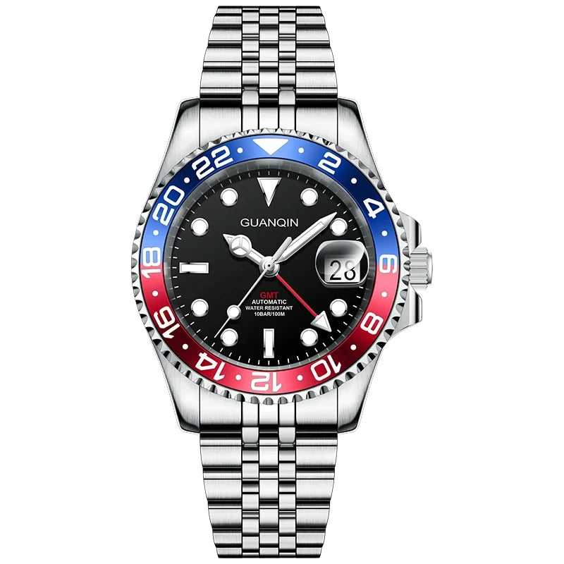 GUANQIN GMT Herrenuhren 2025 Neue Automatikuhr für Herren NH34 Mechanische Armbanduhr Saphirglas Edelstahlgehäuse Linkshänder