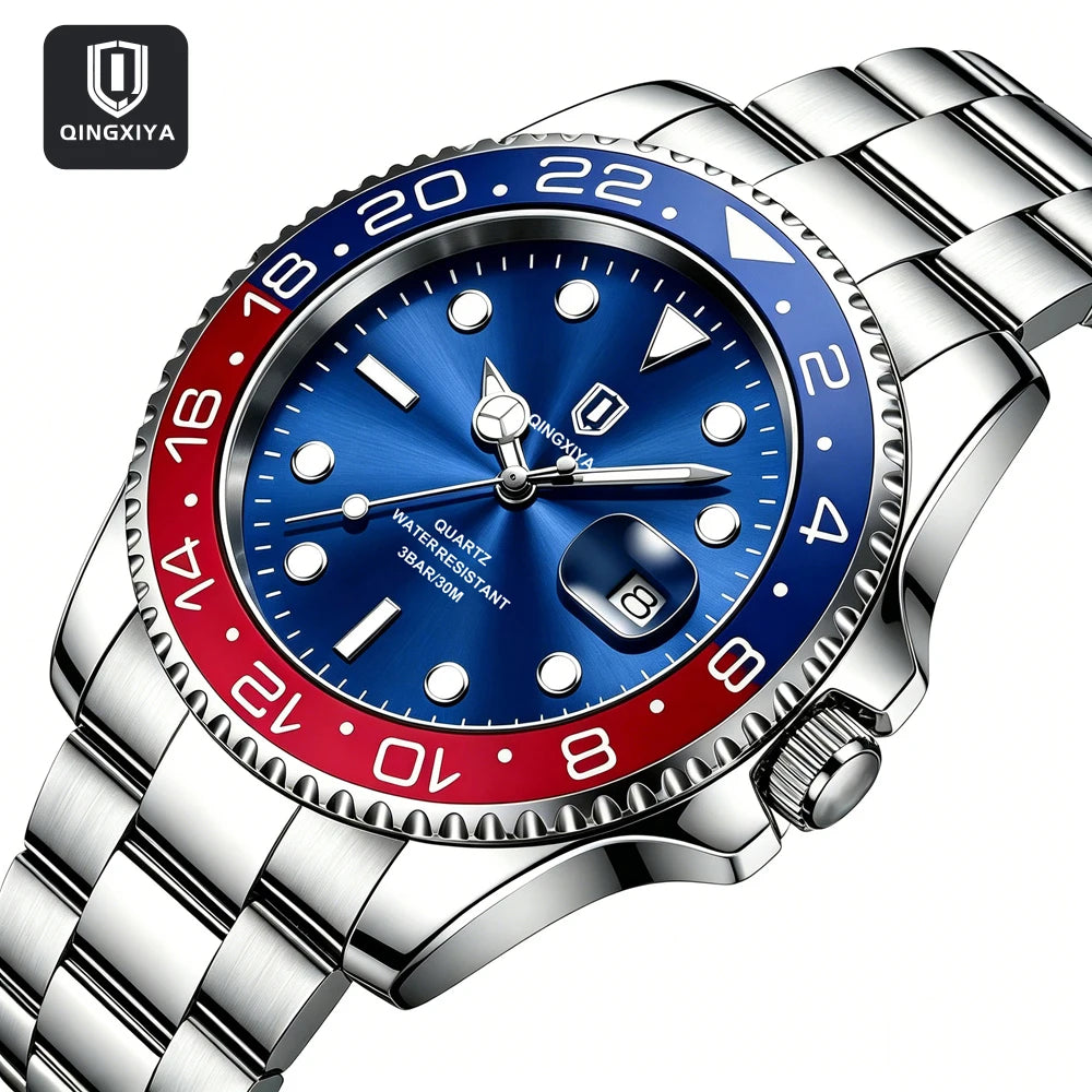 2026 New QINGXIYA Luxury Men Quartz Watches Stainless Steel Waterproof Luminous Date Watch Top Brand Men Wristwatch reloj hombre