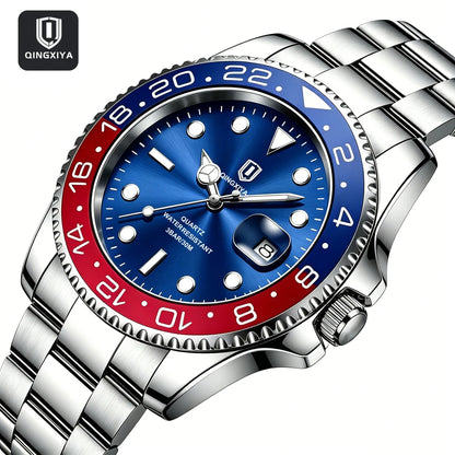 2026 New QINGXIYA Luxury Men Quartz Watches Stainless Steel Waterproof Luminous Date Watch Top Brand Men Wristwatch reloj hombre