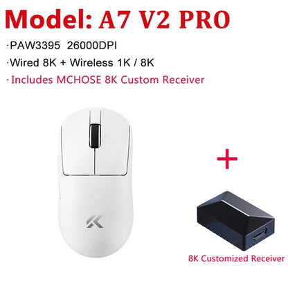MCHOSE A7 V2 Ultra / Pro lätt trådlös gamingmus Dual 8000Hz PAW3950 TI 42000DPI för PC och e-sportspelare