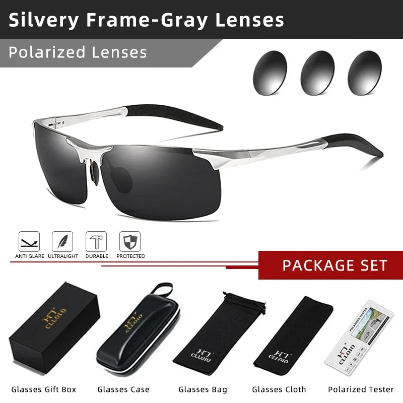 Ochelari de soare polarizați pentru bărbați marca CLLOIO, ramă din aluminiu, UV400, anti-orbire, ochelari de soare pentru bărbați, ochelari de condus, fără ramă, Oculos De Sol