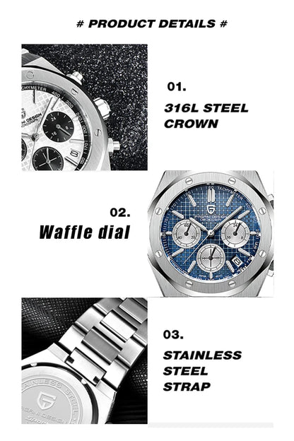 Pagani Design 2026 New VK63 Men's Business Quartz Watch Sapphire Stainless Steel 20Bar Waterproof Sports Chronometer Code Watch