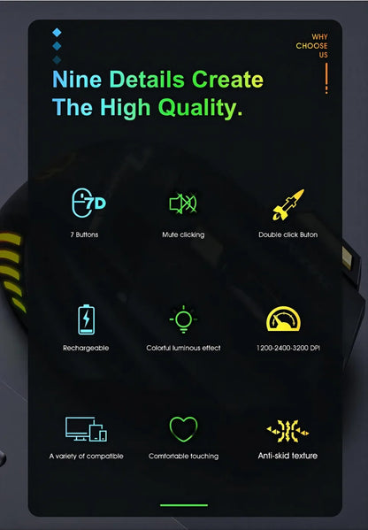Wireless Bluetooth Mouse Rechargeable 7 Button RGB Gaming Mouse Gamer Ergonomic Mouse LED Backlit PC Silent Mice