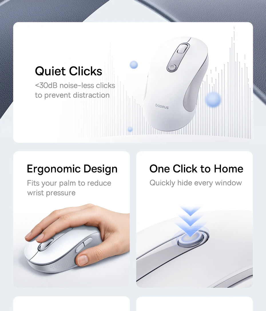 Baseus Wireless Mouse Bluetooth 5.3 2.4GHz Ergonomic 7 Silent Buttons Free Mouse Pad for MacBook Tablet Laptop Computer PC Mice