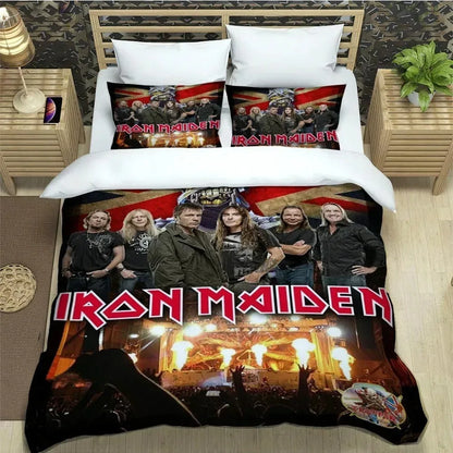 Set di biancheria da letto 3D Rock Band I-Iron-M-Maiden: raffinato set di biancheria da letto, composto da copripiumino, piumone e set completo, regalo di compleanno di lusso