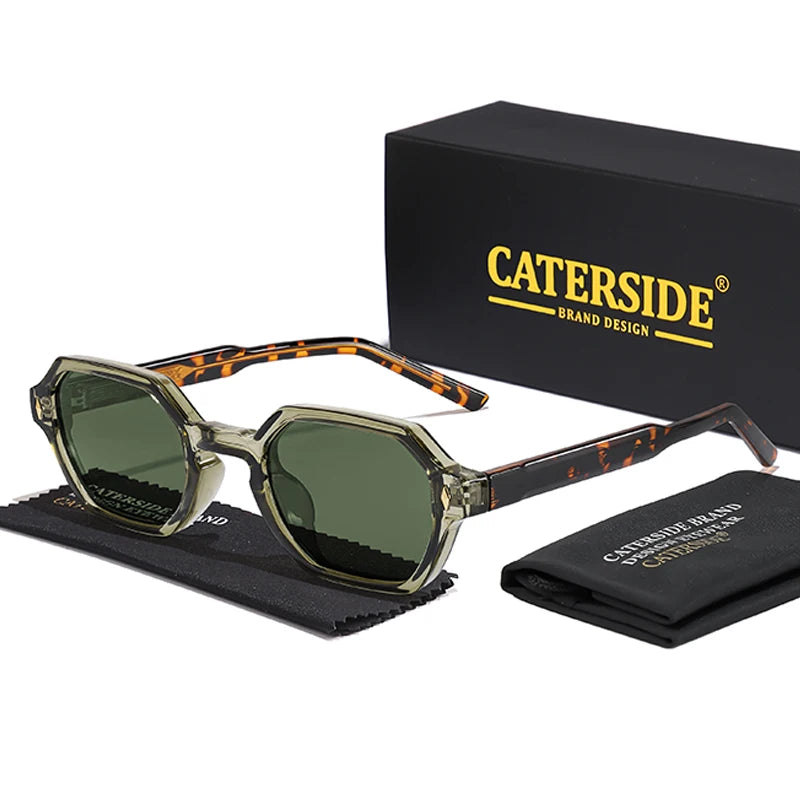 CATERDIDE Ochelari de soare retro poligonali pentru bărbați, cu design personalizat, ramă pătrată, ochelari de soare pentru femei, petreceri, călătorii și vacanțe
