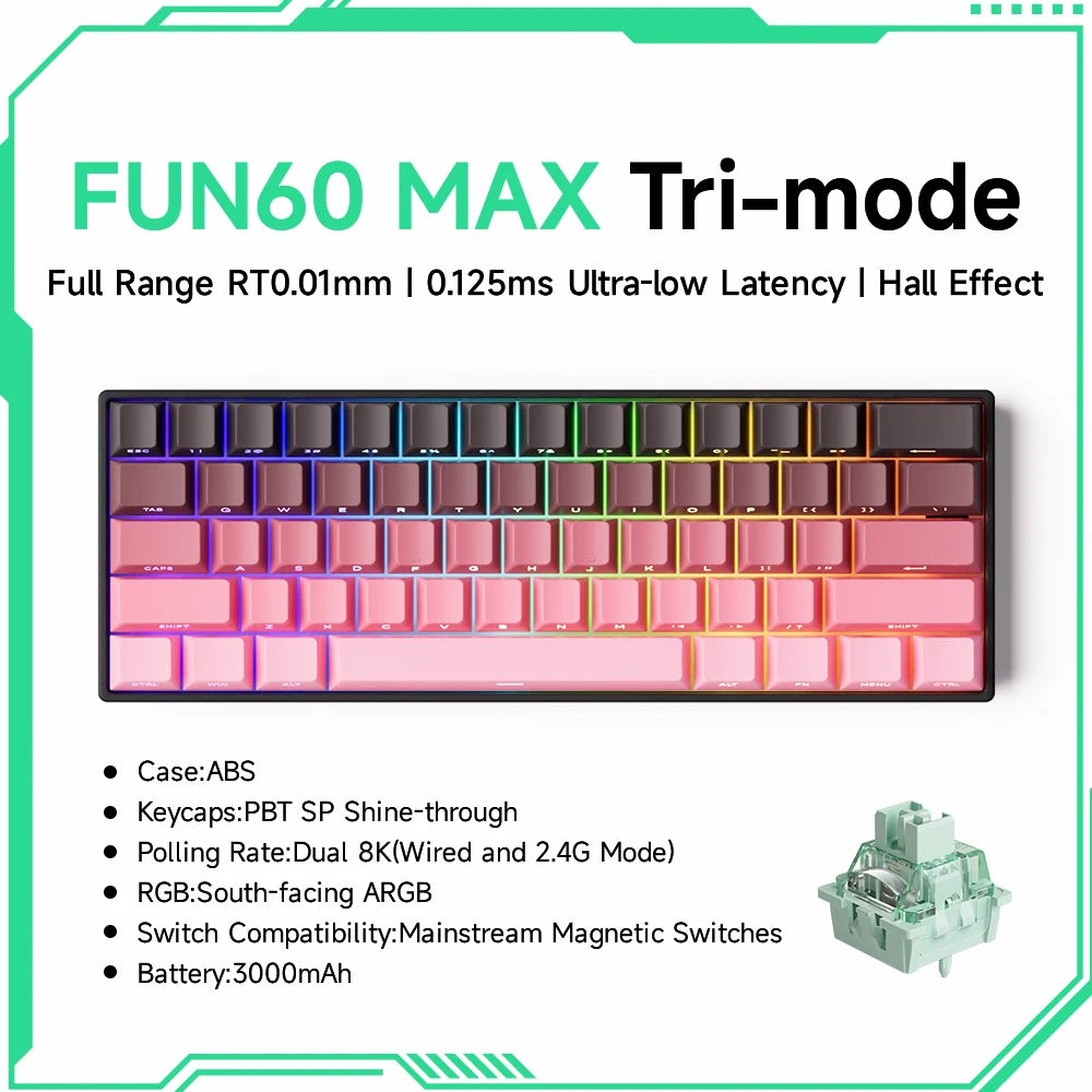 Akko MonsGeek FUN60 Ultra mechanische Gaming-Tastatur, magnetische Switches, 60 %, Rapid Trigger, 8K HE/TMR, Custom-Aluminium-Tastatur für Gamer