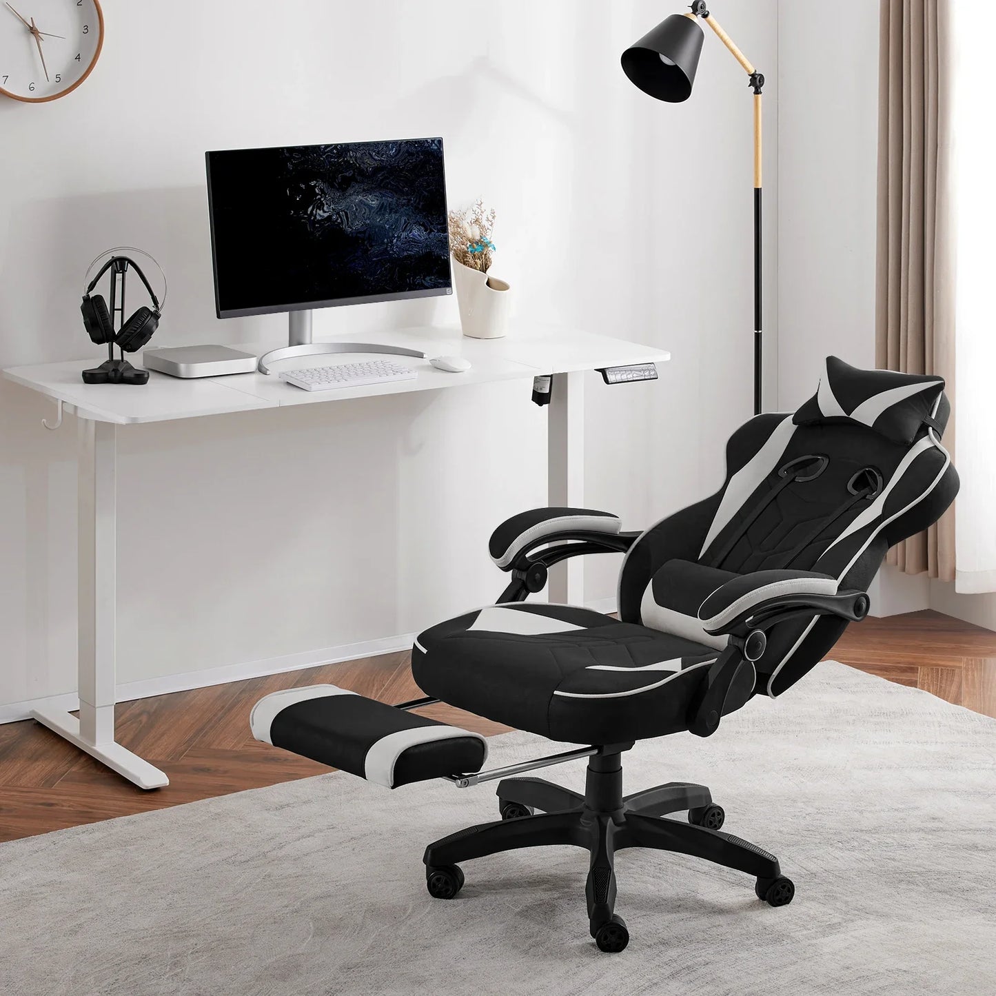 WOLTU Ergonomic Gamer Computer Chair Executive Office Chair Breathable Gaming Chair with Lumbar Cushion Headrest Footrest