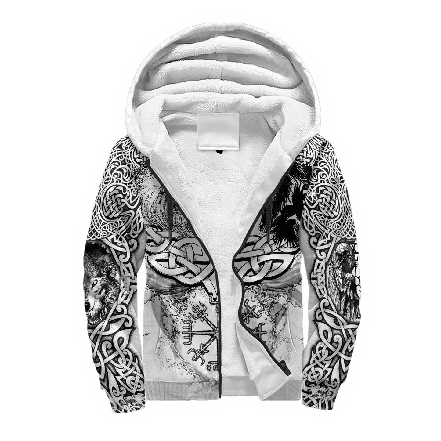 Mjolnir Odin Raven Wolf Tattoo 3D Printed Men's Winter Thicker Zip Hoodie Unisex Casual Hooded Tracksuit Warm Fleece Jacket KD16