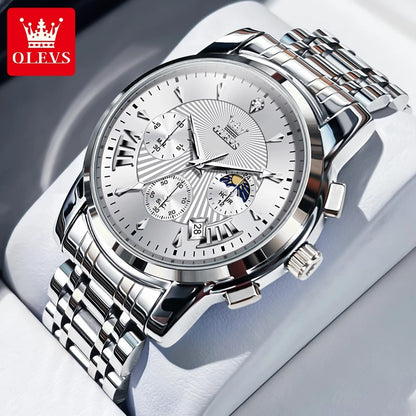 OLEVS Brand Fashion Red Watch for Men Luxury Sport Waterproof Stainless Steel Chronograph Quartz Watches Relogio Masculino
