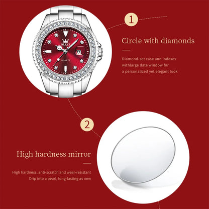 OLEVS 9945 Original Diamond Quartz Watch for Women Luxury Elegant Ladies Watches Stainless Steel Waterproof Women's Wristwatches