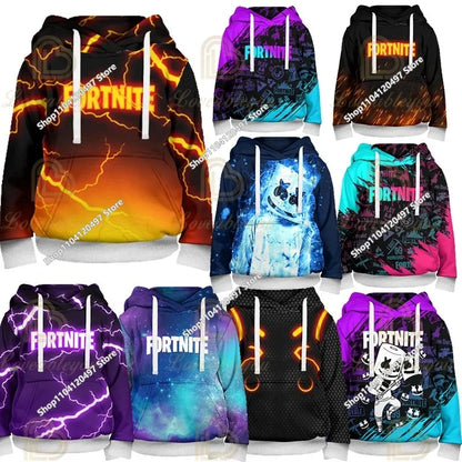 Sweatshirt med Fortnite-tryck för barn 2-14Y, huvtröja för pojkar och flickor, Harajuku-modejacka, barnkläder för spel och cosplaykostym