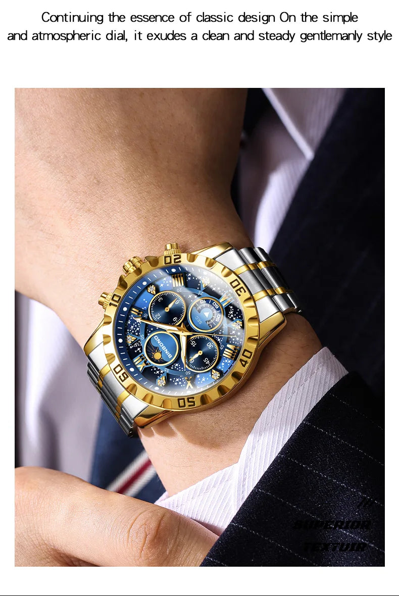 Chronograph Luxury Brand Stylish Men Luminous Wrist Watches For Male Clock Stainless Steel Band Men Business Quartz Watches