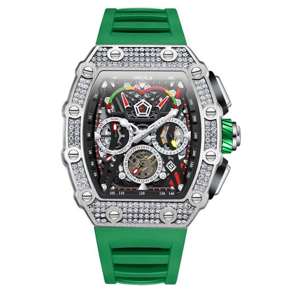 ONOLA Luxury Diamond Mechanical Wristwatches Fashion Sports Square Date Waterproof Automatic Man Watch Men Military Watch Clock