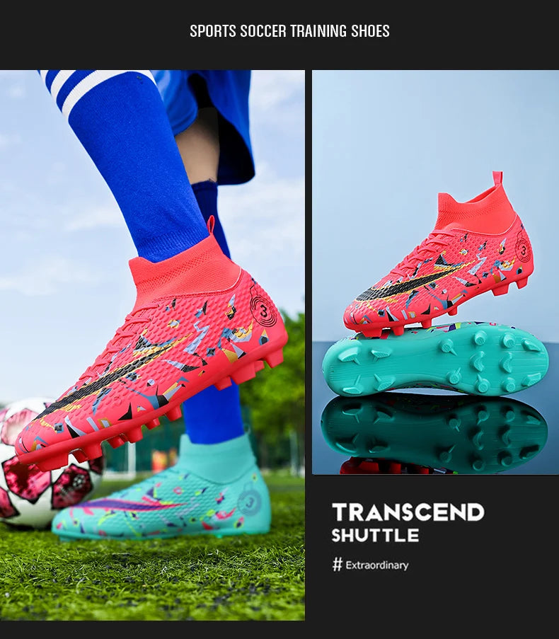 Professional Soccer Shoes Men Outdoor High-Top Sports Football Boots Boots Ag/Fg Long Spikes Artificial Grass Training Match