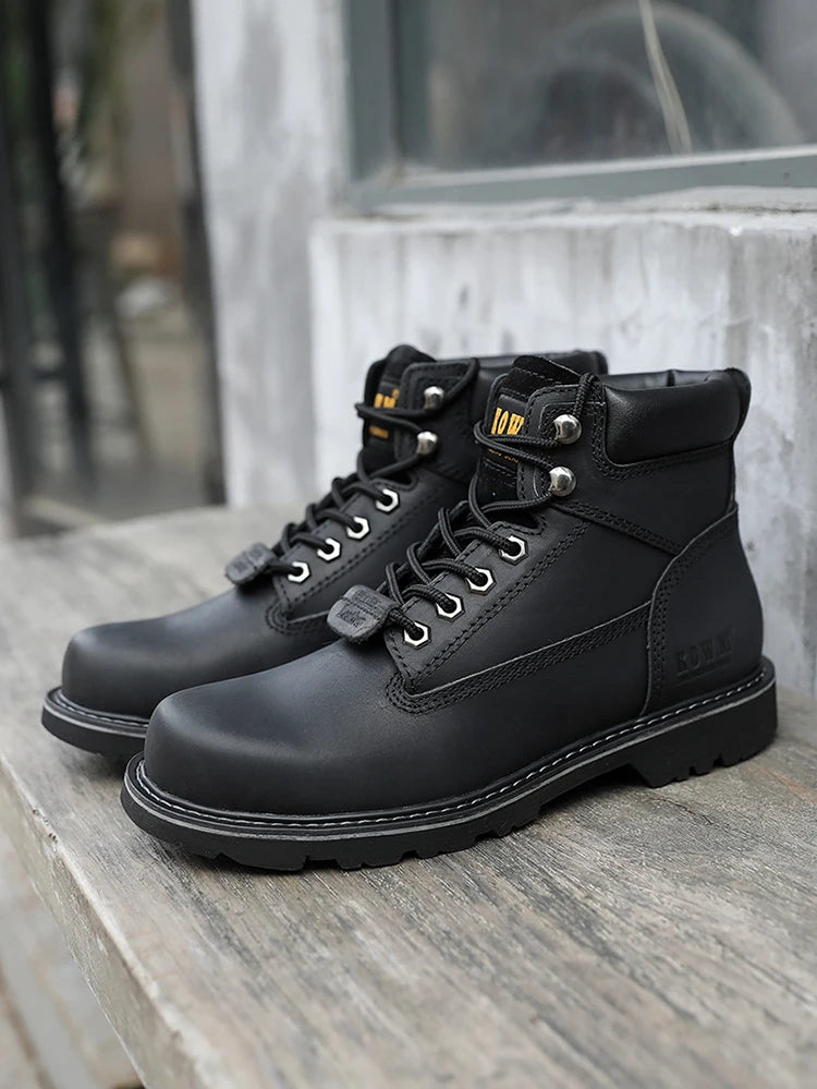 KOWM Cowhide Outdoor Men Hiking Shoes Waterproof Tactical Desert Shoes Hunting Boots Snow Boots Fur Sneakers Women Trekking Shoes