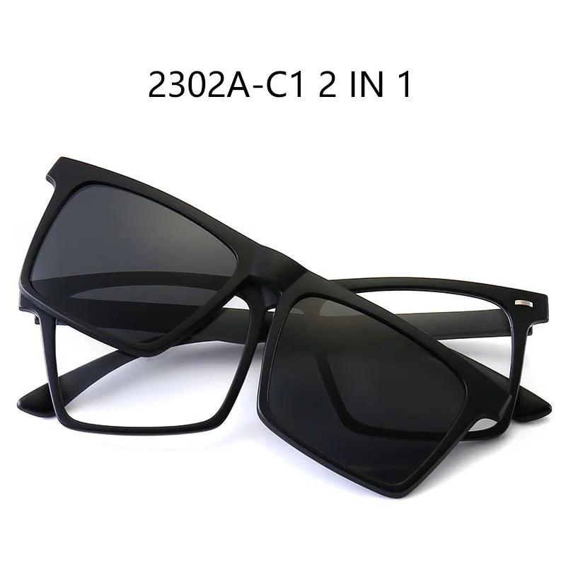 Ochelari de soare polarizați cu magnet pentru miopie, pentru femei și bărbați, ochelari cu clemă, ochelari optici pătrați, rame de ochelari 6 în 1 – de la -0,5 la -10