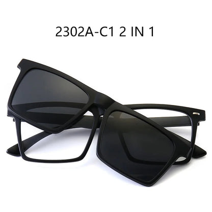 Ochelari de soare polarizați cu magnet pentru miopie, pentru femei și bărbați, ochelari cu clemă, ochelari optici pătrați, rame de ochelari 6 în 1 – de la -0,5 la -10