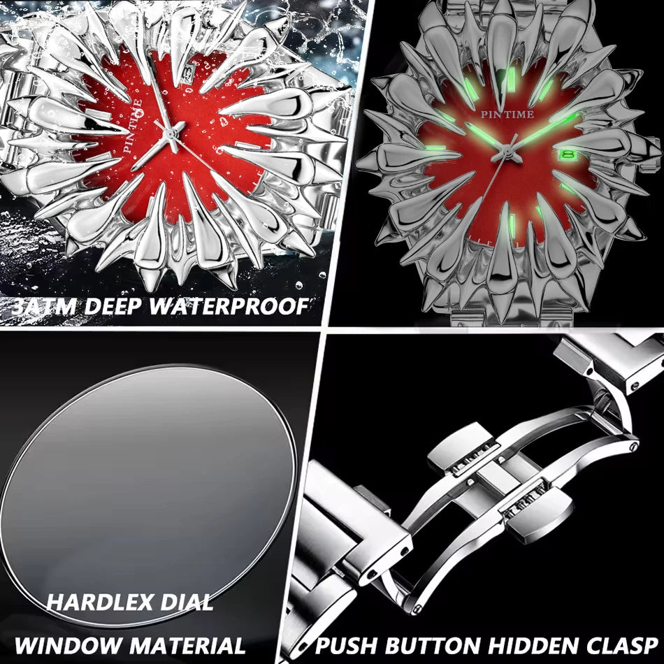Special-shaped lightning dragon scale spike soldering watch design heavy industry trend Y2K Watches Quirky Quartz Wristwatches