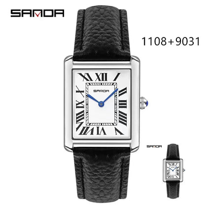 SANDA 9031/1108 Sport Casual Women Men Quartz Watches Reloj Luxury Couple Watch Resistant Leather Strap Square Dial Waterproof