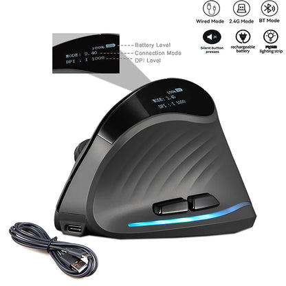 Rechargeable Wireless Vertical Mouse With Screen Display Ergonomic Mice 6 Button Programmable Gaming Mouse for Gamer Desktop