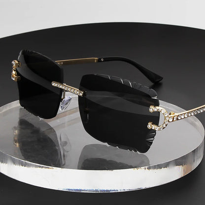 Fashion Rimless Square Sunglasses Vintage Diamond Brand Design Cut Lens Sun Glasses Men Women Metal Frame Luxury Eyewear