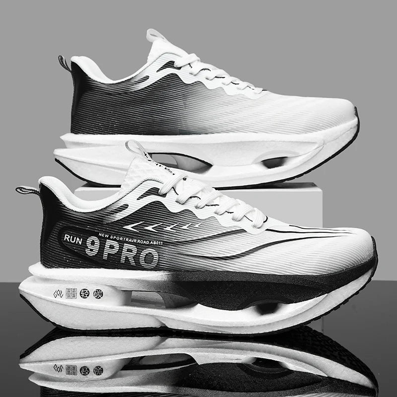 New Men's Carbon Plate Sneakers, Outdoor Soft Sole Mesh Sports Shoes, Running Shoes, Lightweight, Anti-Slip, Casual Couple Tennis Shoes