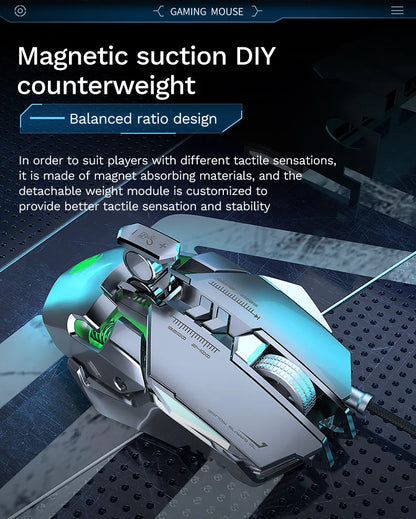 RGB 6400 DPI Magnetic Suction DIY Counterweight Wired Mechanical Mouse for Esports Gaming PC