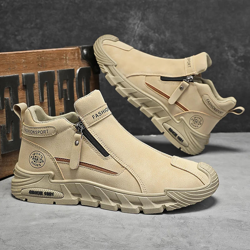 Men's High-Top Zipper Sneakers | Casual Non-Slip Work Boots | Fashion Comfort Walking Shoes for Men