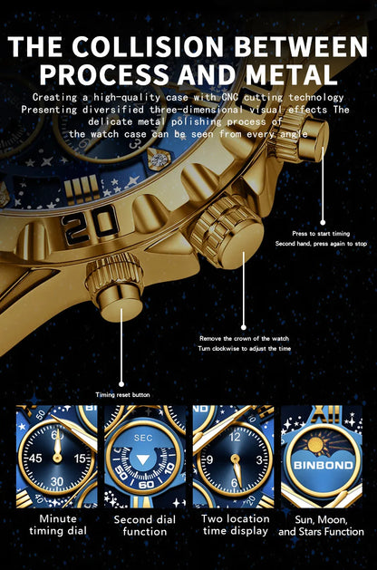 Chronograph Luxury Brand Stylish Men Luminous Wrist Watches For Male Clock Stainless Steel Band Men Business Quartz Watches