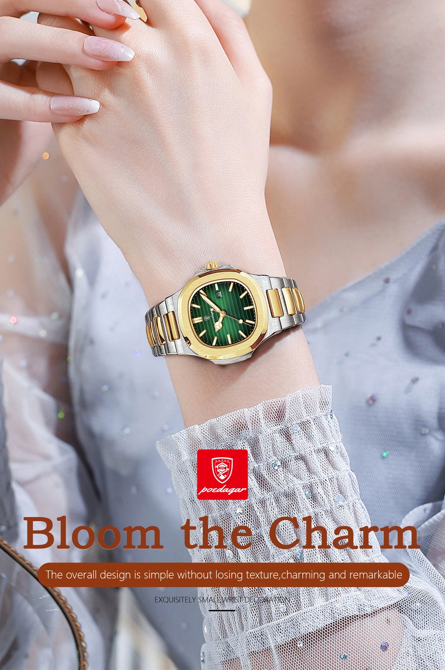 POEDAGAR Square Luxury Watch For Woman Waterproof Luminous Date Ladies Wristwatch Stainless Steel Fashion Quartz Women's Watches