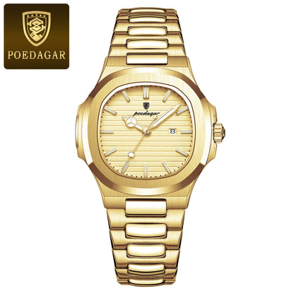 POEDAGAR Square Luxury Watch For Woman Waterproof Luminous Date Ladies Wristwatch Stainless Steel Fashion Quartz Women's Watches
