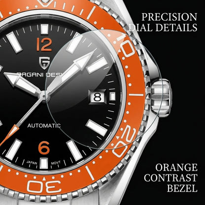 Pagani Design New Top Men's Mechanical Watch Luxury Sapphire Stainless Steel 100m Waterproof Ceramic Bezel Automatic Watch