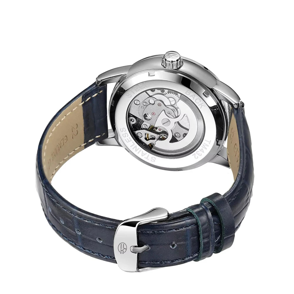 FORSINING Luxury Mens Automatic Mechanical Watch,Earth Star Moon Starry Milky Way Rhinestone Dial Leather Strap,3ATM Waterproof
