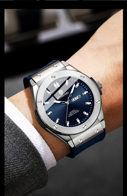 Men’s watch, casual style, leather strap, automatic or quartz model, luxury accessory, ideal gift idea, trendy wristwatch.
