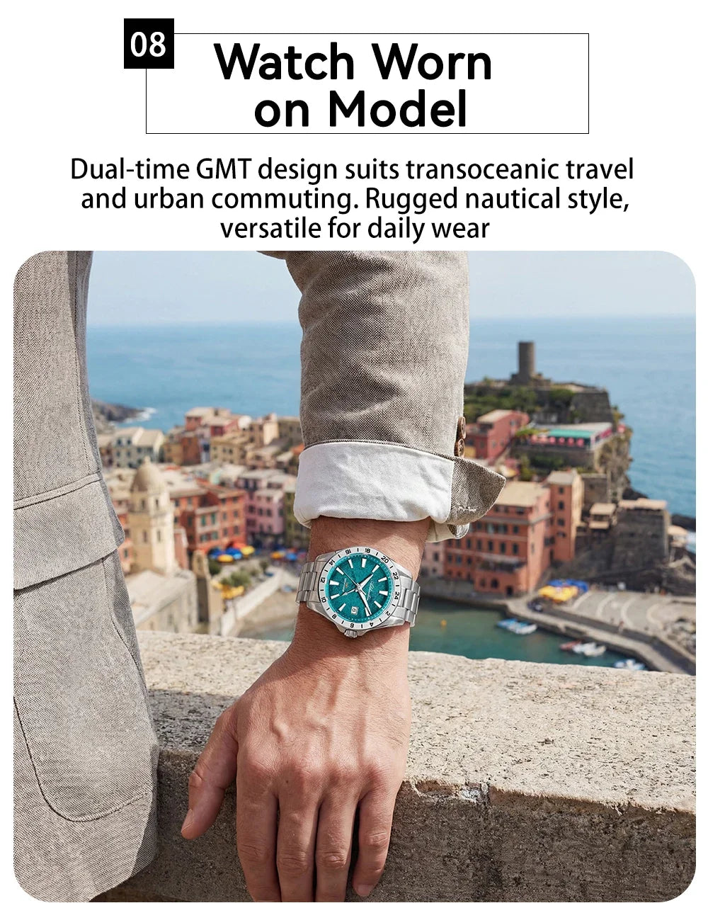 ADDIESDIVE Luxury Swiss Ronda GMT Watch 200M Water Resistant Dual Time Zone BGW9 Luminous 38mm Stainless Steel Quartz Movement