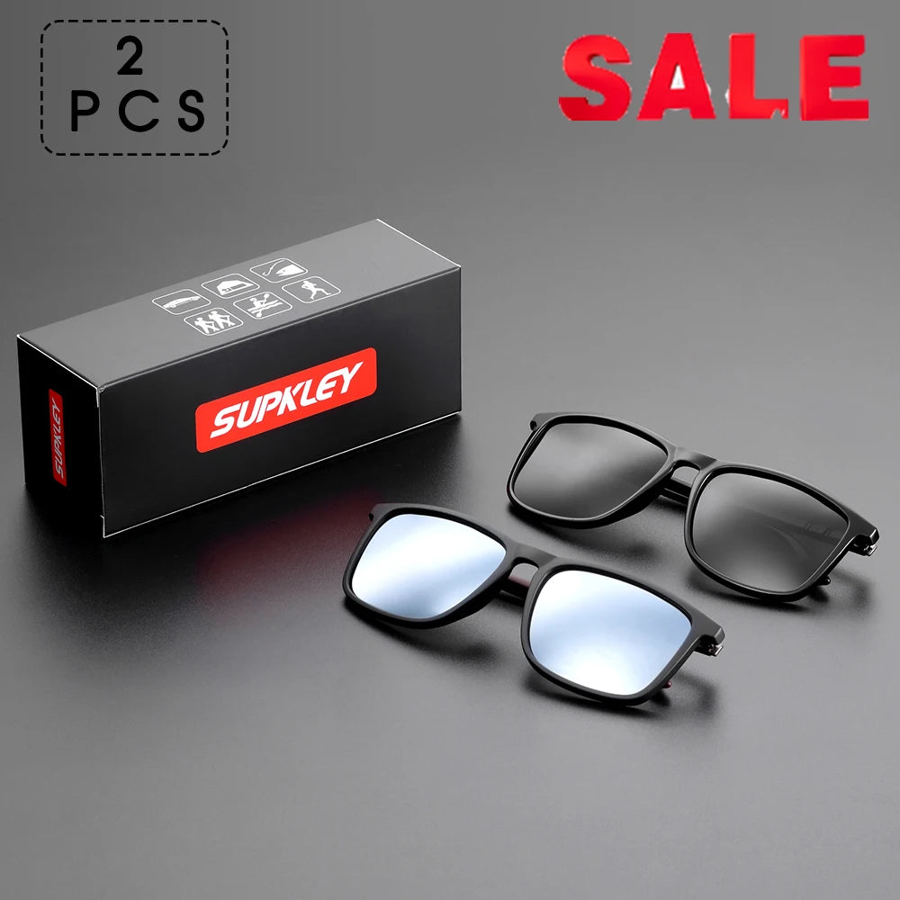 Ochelari de soare SUPKLEY pentru bărbați, polarizați, confortabili, cu ramă pătrată, accesoriu ușor pentru ochelari, cu original