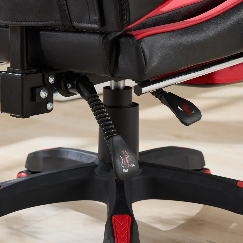 360 ° - Swivel Ergonomic Racing Design Gaming Chair Leather, Headrest and Lumbar Support for Office and Gaming - Black&Red