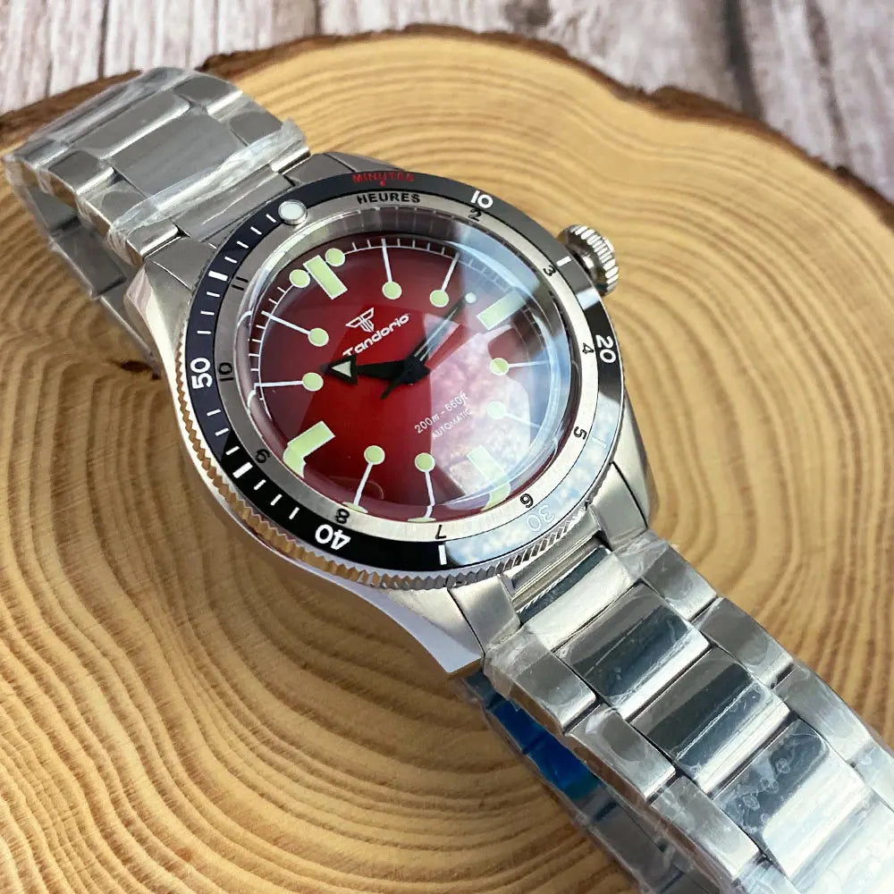 200M Water Resistant Mechanical Wristwatch Miyota 8215 Domed Sapphire Glass 120 clicks Bezel Steel Band Luminous Marks