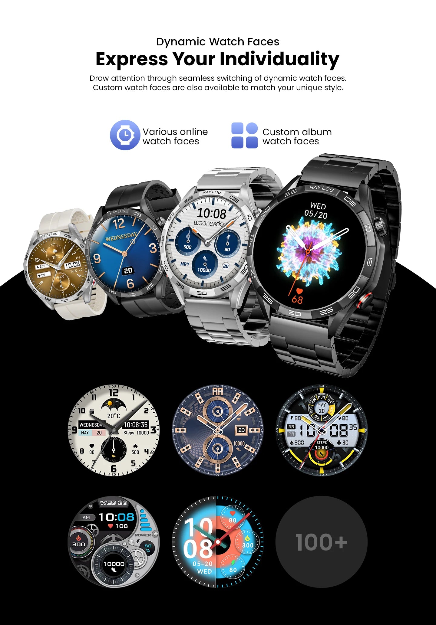 HAYLOU Solar 5 Voice Calling Smartwatch 1.58'' AMOLED Display 60Hz Smart Watch 24H Health Monitoring Sports Smartwatch for Men