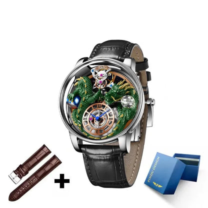 PINDU Fashion Roman Numeral Display Mineral Tempered Glass Material Quartz Movement 3ATM Waterproof Celestial Dragon Men's Watch
