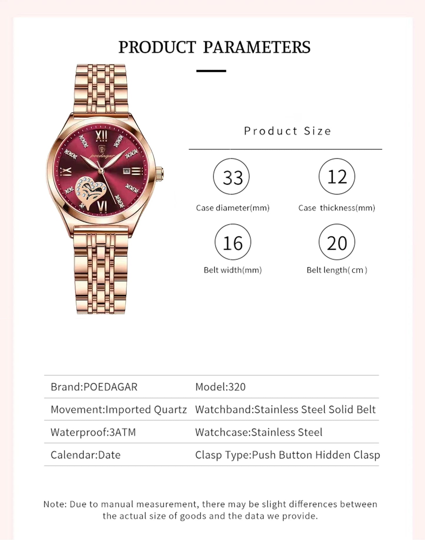 POEDAGAR Top Luxury Woman Watches Waterproof Luminous Date Stainless Steel Women's Quartz Wristwatch Elegant Dress Ladies Watch