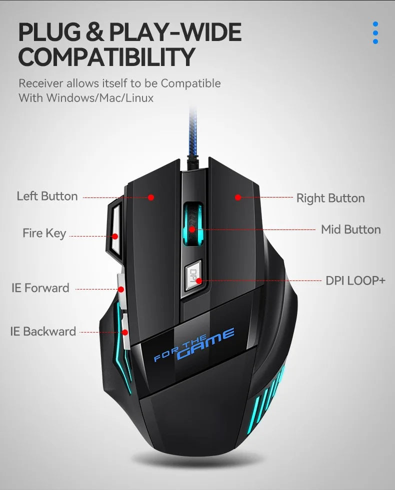 1 бр. нова Hyperspeed USB гейминг мишка с RGB подсветка, ергономична гейминг мишка 7D за Esports, жична мишка за лаптоп и PC геймър