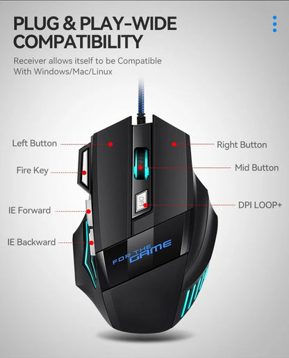 1 бр. нова Hyperspeed USB гейминг мишка с RGB подсветка, ергономична гейминг мишка 7D за Esports, жична мишка за лаптоп и PC геймър