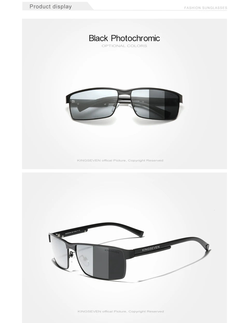 KINGSEVEN Ochelari de soare polarizați fotocromatici pentru bărbați, model pentru femei, ochelari de soare cameleon, UV400, anti-orbire, pentru șofat, ochelari pătrați